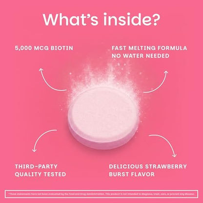EZ Melts Biotin 90 Lutschtabletten - Vitamin B7 für gesundes Haar, Haut & Nägel - Energie-Stoffwechsel - Erdbeer-Geschmack - Vegan & Nicht-GVO