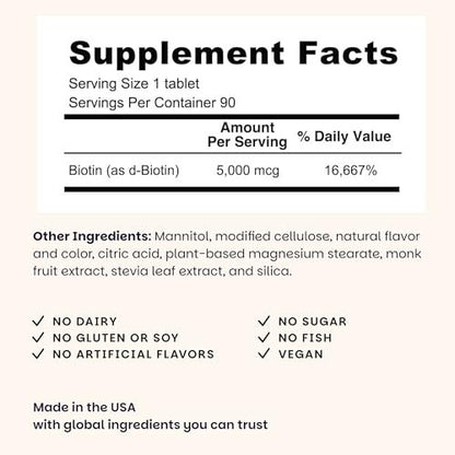 EZ Melts Biotin 90 Lutschtabletten - Vitamin B7 für gesundes Haar, Haut & Nägel - Energie-Stoffwechsel - Erdbeer-Geschmack - Vegan & Nicht-GVO