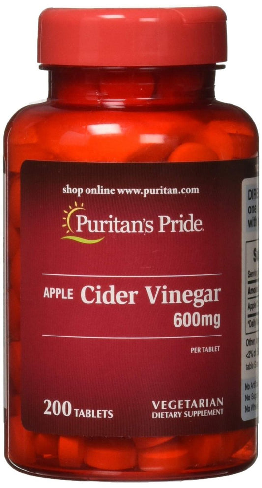 Puritan's Pride Apfelessig 600 mg, vegetarisches Nahrungsergänzungsmittel, 6-Monats-Vorrat, 200 Tabletten (Verpackung kann variieren)