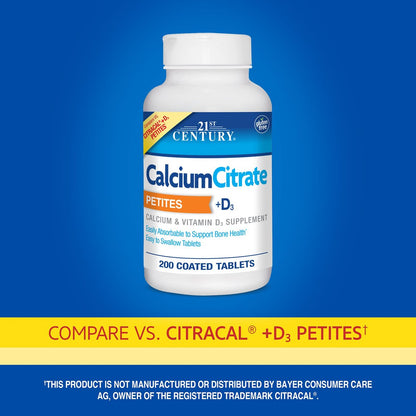 21st Century Calcium Citrat + D3 Petites überzogene Tabletten, 200 Stück