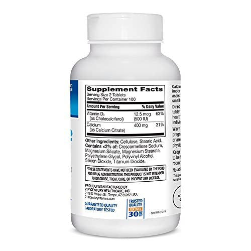 21st Century Calcium Citrat + D3 Petites überzogene Tabletten, 200 Stück