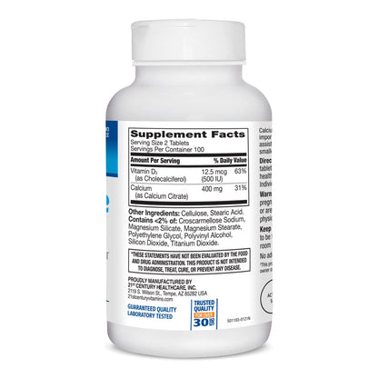 21st Century Calcium Citrat + D3 Petites überzogene Tabletten, 200 Stück