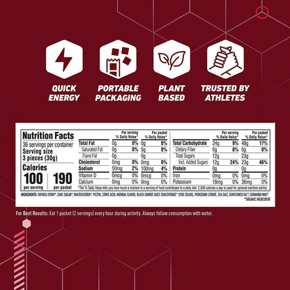 CLIF BLOKS Energy Chews - Erdbeer - Non-GMO - Pflanzlich - Schnelle Energie für Radfahren und Laufen - Trainingssnack (2,1 Unzen Packung, 3 Stück)