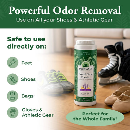 FOOT SENSE All Natural Fuß- und Schuhpuder – Lang anhaltende Geruchskontrolle bis zu 6 Monaten, desodoriert, sicher für Männer, Frauen, Kinder, Sportler, 100g