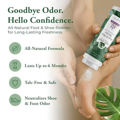 FOOT SENSE All Natural Fuß- und Schuhpuder – Lang anhaltende Geruchskontrolle bis zu 6 Monaten, desodoriert, sicher für Männer, Frauen, Kinder, Sportler, 100g