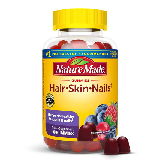 Nature Made Haare, Haut und Nägel mit Biotin 2500 mcg - Nahrungsergänzungsmittel für gesunde Haare, Haut & Nägel - 90 Gummis, 45-Tage-Vorrat