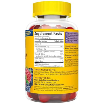 Nature Made Haare, Haut und Nägel mit Biotin 2500 mcg - Nahrungsergänzungsmittel für gesunde Haare, Haut & Nägel - 90 Gummis, 45-Tage-Vorrat