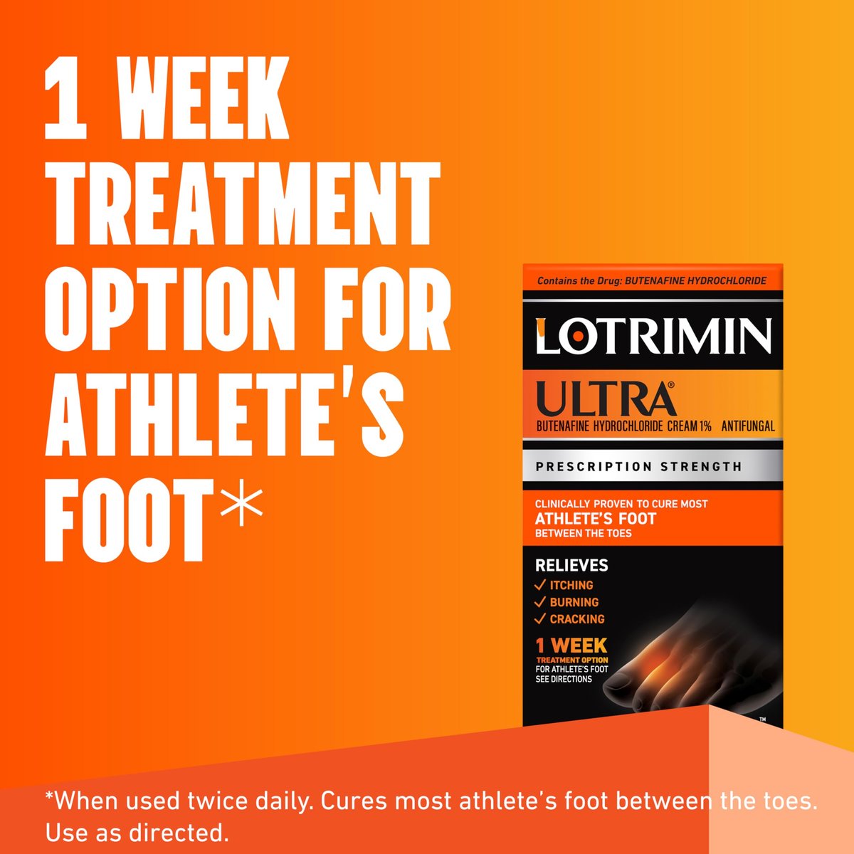 Lotrimin Ultra 1-Woche Fußpilz Behandlung – Rezeptstarkes Butenafinhydrochlorid 1% – Creme gegen Fußpilz zwischen den Zehen – 30 g