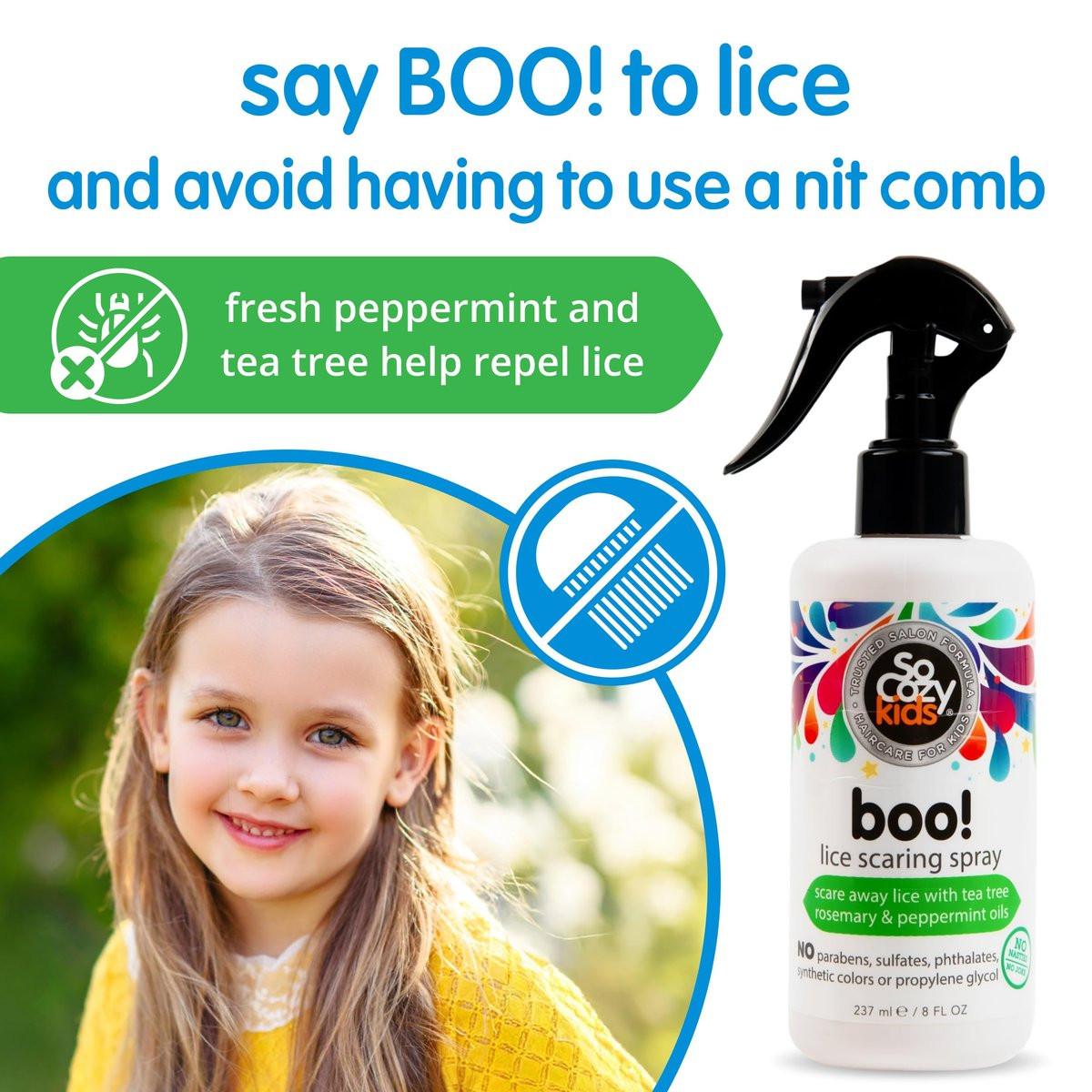 SoCozy Boo Lice Scaring Spray für Kinderhaar – Wirksame Läuseabwehr mit Teebaumöl, Rosmarinöl & Keratin, 237 ml