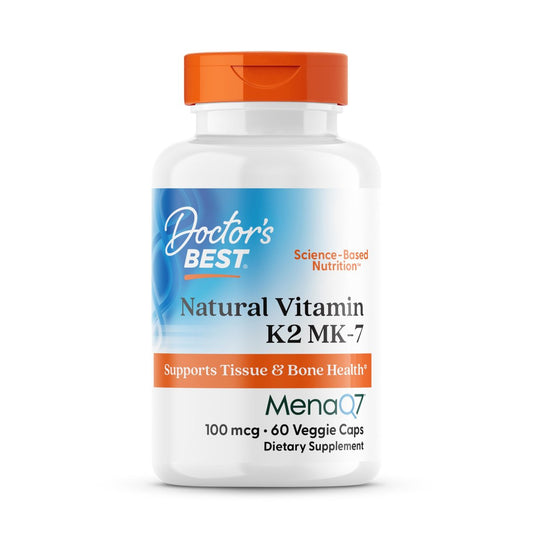 Doctor's Best Natürliches Vitamin K2 MK7 Supplement für Männer & Frauen - Knochengesundheit Unterstützung, 100 mcg Vitamin K-2 MK-7 Kapseln mit MenaQ7, Calcium Unterstützung, Non GMO, Vegan - 60 Veg Kapseln