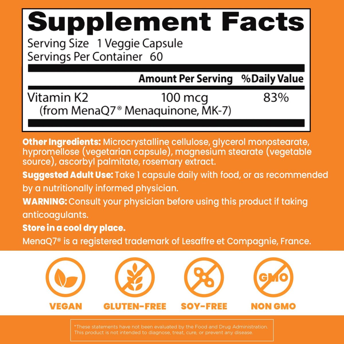Doctor's Best Natürliches Vitamin K2 MK7 Supplement für Männer & Frauen - Knochengesundheit Unterstützung, 100 mcg Vitamin K-2 MK-7 Kapseln mit MenaQ7, Calcium Unterstützung, Non GMO, Vegan - 60 Veg Kapseln