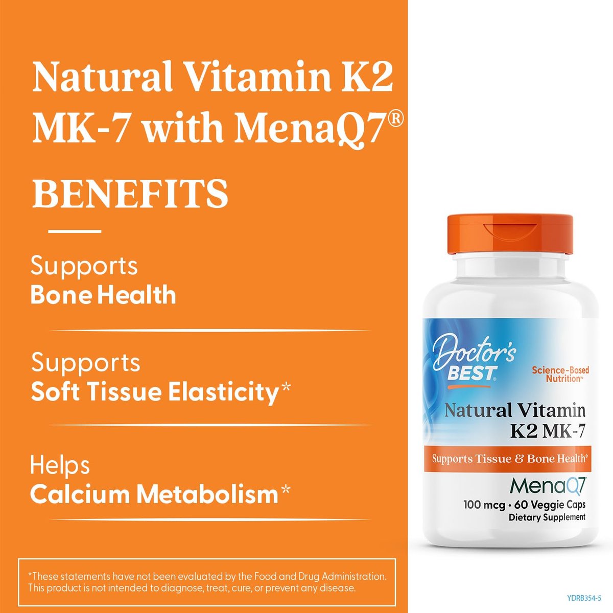 Doctor's Best Natürliches Vitamin K2 MK7 Supplement für Männer & Frauen - Knochengesundheit Unterstützung, 100 mcg Vitamin K-2 MK-7 Kapseln mit MenaQ7, Calcium Unterstützung, Non GMO, Vegan - 60 Veg Kapseln