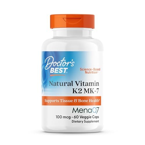 Doctor's Best Natürliches Vitamin K2 MK7 Supplement für Männer & Frauen - Knochengesundheit Unterstützung, 100 mcg Vitamin K-2 MK-7 Kapseln mit MenaQ7, Calcium Unterstützung, Non GMO, Vegan - 60 Veg Kapseln