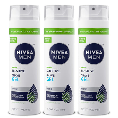 NIVEA MEN Sensitive Shaving Gel – Sanfte Rasur für empfindliche Haut, mit VitaminPro Komplex, 7 oz Dose, 3er Pack