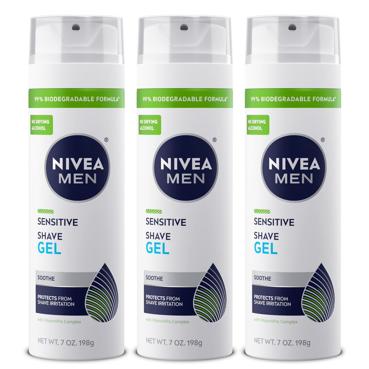NIVEA MEN Sensitive Shaving Gel – Sanfte Rasur für empfindliche Haut, mit VitaminPro Komplex, 7 oz Dose, 3er Pack