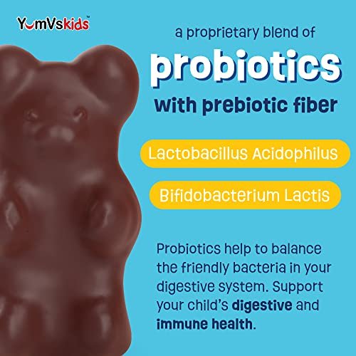 YumVs Probiotika für Kinder mit präbiotischen Ballaststoffen, zuckerfreie Schokoladen-Kautabletten – Nahrungsergänzungsmittel für die Verdauungsgesundheit – für Kleinkinder, Kinder & Teenager, 60 Stück