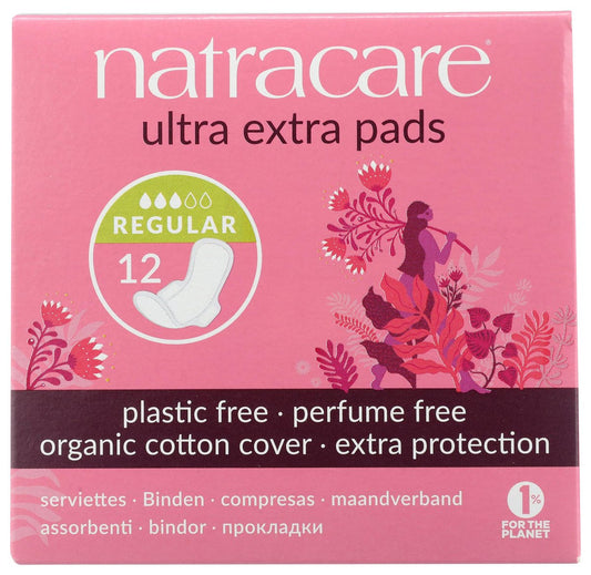 Natracare Ultra Extra Binden mit Flügeln, Regular, einzeln verpackt, aus zertifizierter Bio-Baumwolle, ökologisch zertifiziertem Zellstoff und Pflanzenstärke (1 Packung, 12 Binden)