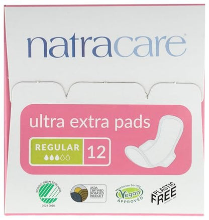 Natracare Ultra Extra Binden mit Flügeln, Regular, einzeln verpackt, aus zertifizierter Bio-Baumwolle, ökologisch zertifiziertem Zellstoff und Pflanzenstärke (1 Packung, 12 Binden)