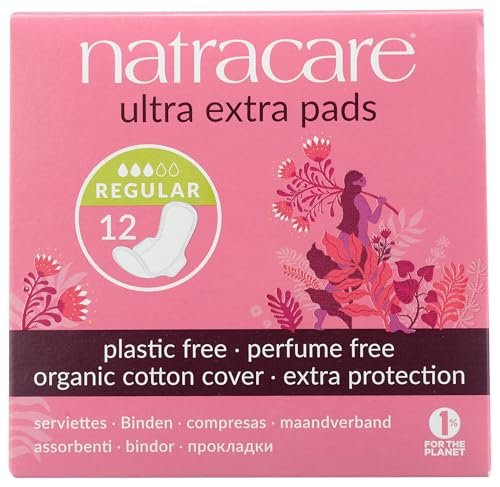 Natracare Ultra Extra Binden mit Flügeln, Regular, einzeln verpackt, aus zertifizierter Bio-Baumwolle, ökologisch zertifiziertem Zellstoff und Pflanzenstärke (1 Packung, 12 Binden)