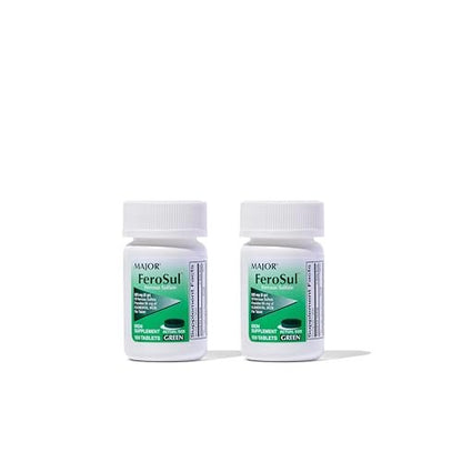 Major Ferosul – Eisensulfat 325 mg Tabletten mit 65 mg elementarem Eisen – Eisenpräparat für Frauen und Männer – Grün – 100 Stück (2er-Pack)