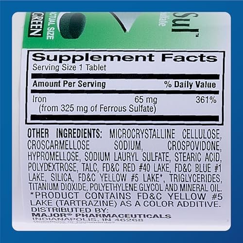 Major Ferosul – Eisen(II)-sulfat 325 mg Tabletten mit 65 mg elementarem Eisen – Eisenpräparat für Frauen, Männer – Grün – 100 Stück (4er-Pack)