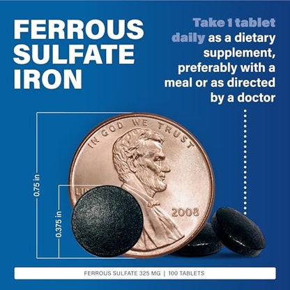 Major Ferosul – Eisen(II)-sulfat 325 mg Tabletten mit 65 mg elementarem Eisen – Eisenpräparat für Frauen, Männer – Grün – 100 Stück (4er-Pack)