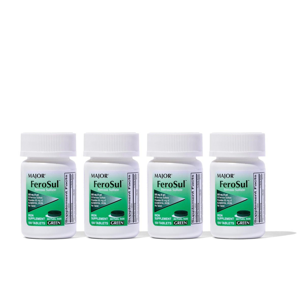 Major Ferosul – Eisen(II)-sulfat 325 mg Tabletten mit 65 mg elementarem Eisen – Eisenpräparat für Frauen, Männer – Grün – 100 Stück (4er-Pack)