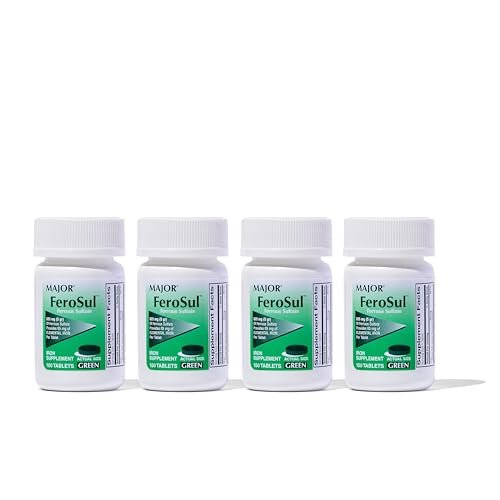 Major Ferosul – Eisen(II)-sulfat 325 mg Tabletten mit 65 mg elementarem Eisen – Eisenpräparat für Frauen, Männer – Grün – 100 Stück (4er-Pack)
