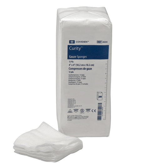 COVIDIEN 2634 Curity Mullkompresse, unsteril, 10 cm x 10 cm, 12-lagig (Packung mit 200)
