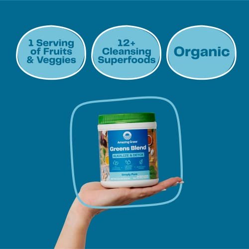 Amazing Grass Greens Blend Alkalize & Detox, Smoothie-Mix, Reinigung mit Super Greens & Rote Bete Pulver, Verdauungsenzyme, Präbiotika & Probiotika, 30 Portionen, 241 g (Verpackung kann abweichen)