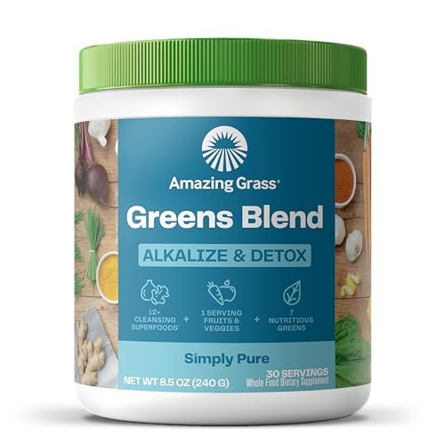 Amazing Grass Greens Blend Alkalize & Detox, Smoothie-Mix, Reinigung mit Super Greens & Rote Bete Pulver, Verdauungsenzyme, Präbiotika & Probiotika, 30 Portionen, 241 g (Verpackung kann abweichen)