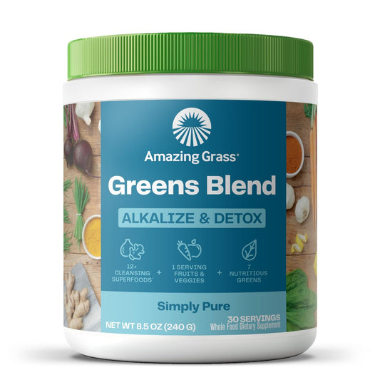 Amazing Grass Greens Blend Alkalize & Detox, Smoothie-Mix, Reinigung mit Super Greens & Rote Bete Pulver, Verdauungsenzyme, Präbiotika & Probiotika, 30 Portionen, 241 g (Verpackung kann abweichen)