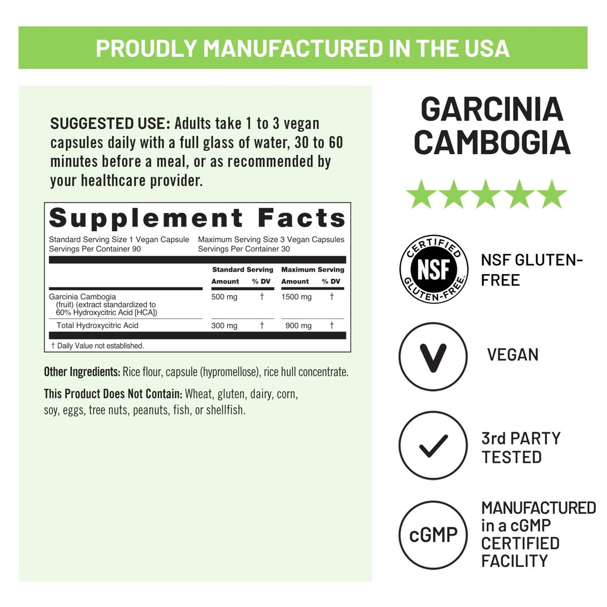 Naturewise Garcinia Cambogia - 60% HCA Konzentration, pflanzliche Unterstützung für Gewichtsziele und Energielevel - Vegan, Nicht-GVO, Glutenfrei - 90 Kapseln [1-3 Monatsvorrat]