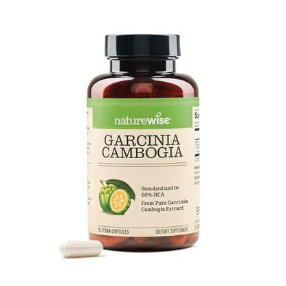 Naturewise Garcinia Cambogia - 60% HCA Konzentration, pflanzliche Unterstützung für Gewichtsziele und Energielevel - Vegan, Nicht-GVO, Glutenfrei - 90 Kapseln [1-3 Monatsvorrat]