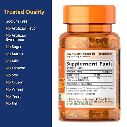 Puritan's Pride Zeaxanthin 4 mg mit Lutigold™ Lutein 10 mg Carotinoide – Nahrungsergänzungsmittel für gesunde Augen und Sehkraft, 60 leicht schluckbare Weichkapseln