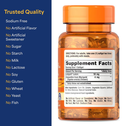 Puritan's Pride Zeaxanthin 4 mg mit Lutigold™ Lutein 10 mg Carotinoide – Nahrungsergänzungsmittel für gesunde Augen und Sehkraft, 60 leicht schluckbare Weichkapseln