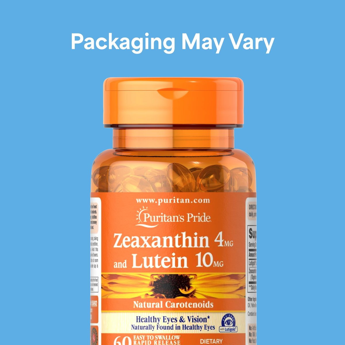 Puritan's Pride Zeaxanthin 4 mg mit Lutigold™ Lutein 10 mg Carotinoide – Nahrungsergänzungsmittel für gesunde Augen und Sehkraft, 60 leicht schluckbare Weichkapseln