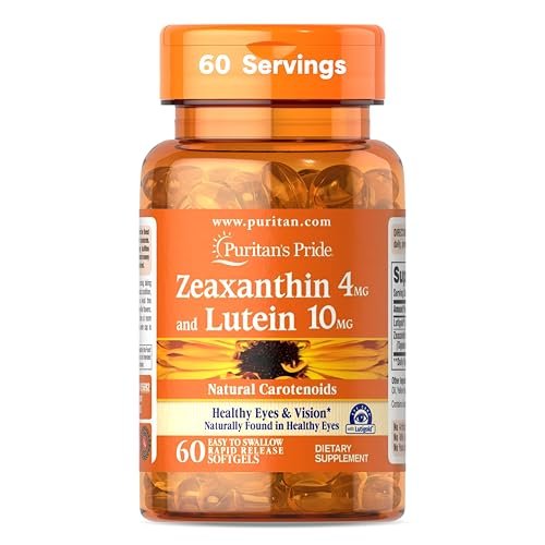 Puritan's Pride Zeaxanthin 4 mg mit Lutigold™ Lutein 10 mg Carotinoide – Nahrungsergänzungsmittel für gesunde Augen und Sehkraft, 60 leicht schluckbare Weichkapseln