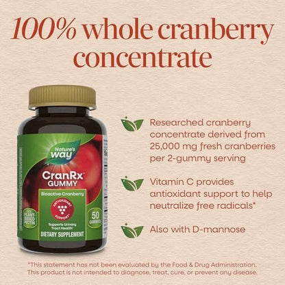 Nature's Way CranRx Cranberry Gummies – Unterstützung für die Harnwegsgesundheit mit Vitamin C, D-Mannose und bioaktivem Cranberry-Fruchtextrakt, Beerengeschmack, 60 Gummis