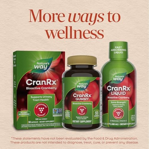 Nature's Way CranRx Cranberry Gummies – Unterstützung für die Harnwegsgesundheit mit Vitamin C, D-Mannose und bioaktivem Cranberry-Fruchtextrakt, Beerengeschmack, 60 Gummis