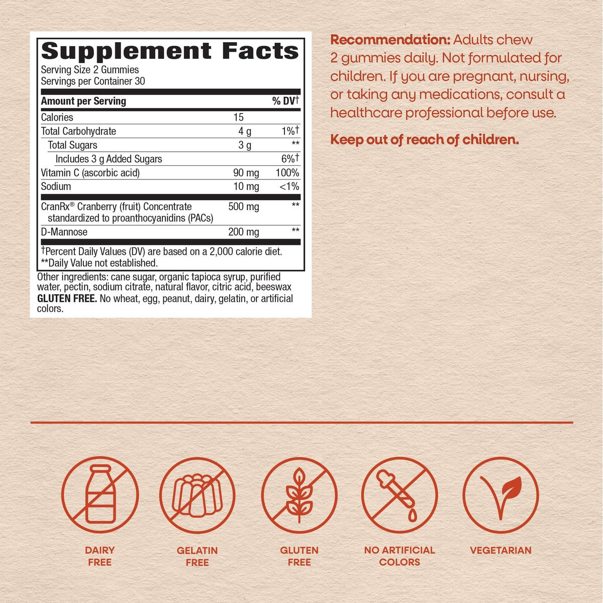 Nature's Way CranRx Cranberry Gummies – Unterstützung für die Harnwegsgesundheit mit Vitamin C, D-Mannose und bioaktivem Cranberry-Fruchtextrakt, Beerengeschmack, 60 Gummis
