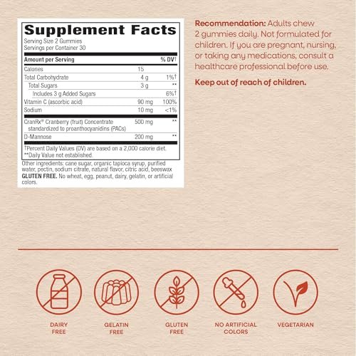 Nature's Way CranRx Cranberry Gummies – Unterstützung für die Harnwegsgesundheit mit Vitamin C, D-Mannose und bioaktivem Cranberry-Fruchtextrakt, Beerengeschmack, 60 Gummis