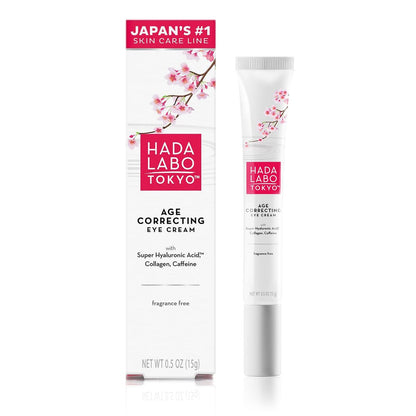 Hada Labo Tokyo Anti-Aging Augencreme mit Super-Hyaluronsäure, Kollagen & Koffein – Reduziert Falten, Augenschatten & Schwellungen, 0,5 oz