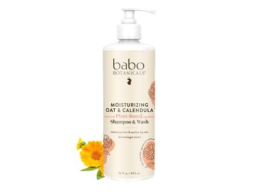 Babo Botanicals Feuchtigkeitsspendendes 2-in-1 Shampoo & Duschgel mit Hafer & Ringelblume – Für trockene oder empfindliche Haut – Für alle Altersgruppen – Leicht parfümiert – Vegan – 473 ml
