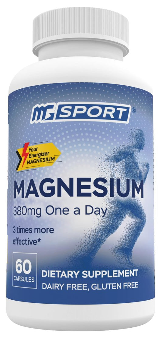 MGSPORT Magnesium Komplex 380mg – Hochabsorbierender Magnesiumkomplex mit Vitaminen B6, D, E – Unterstützt Muskelfunktion und Schlafqualität – 60 Portionen