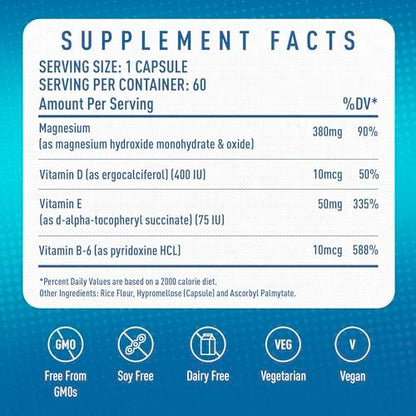 MGSPORT Magnesium Komplex 380mg – Hochabsorbierender Magnesiumkomplex mit Vitaminen B6, D, E – Unterstützt Muskelfunktion und Schlafqualität – 60 Portionen