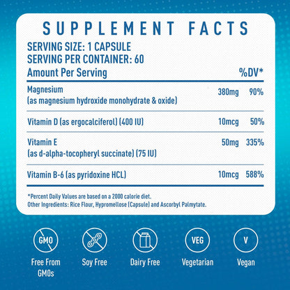 MGSPORT Magnesium Komplex 380mg – Hochabsorbierender Magnesiumkomplex mit Vitaminen B6, D, E – Unterstützt Muskelfunktion und Schlafqualität – 60 Portionen