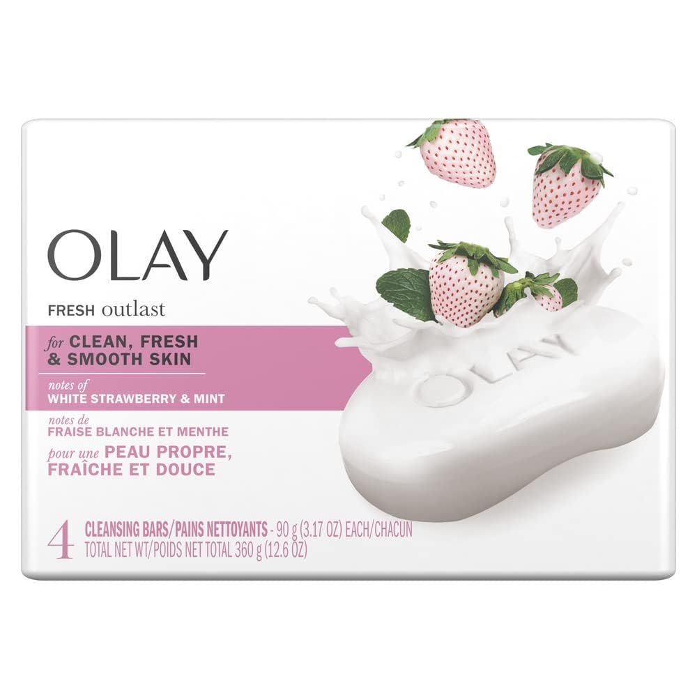 Olay Fresh Outlast Seifenpackung, 4 x 3,17 oz – Reinigende Festseife für langanhaltende Frische