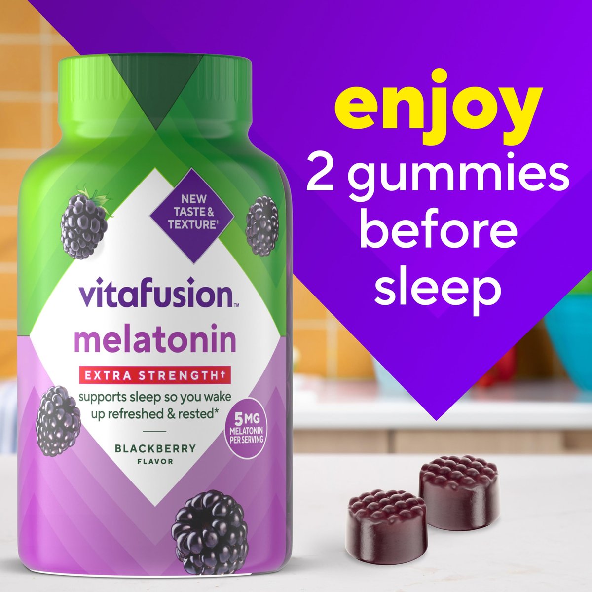 Vitafusion Extra Stark Melatonin Gummivitamine, 5 mg, 120 Stück Gummibärchen