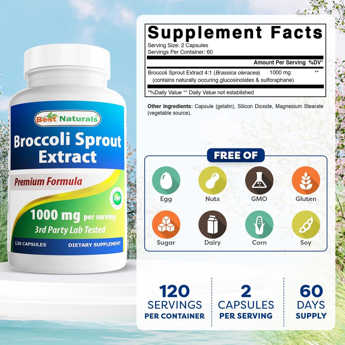 Best Naturals Brokkoli-Sprossen Extrakt, 1000 mg, 120 Kapseln